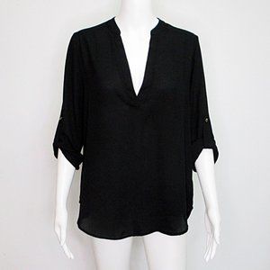 Pookie and Sebastian 3/4 Sleeve Black Hi Lo Hem Tunic Top Blouse